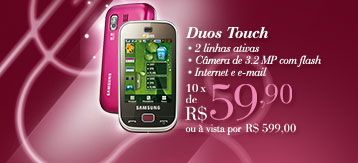 Duos Touch, 2 linhas ativas, Câmera de 3.2 MP com flash, Internet e e-mail